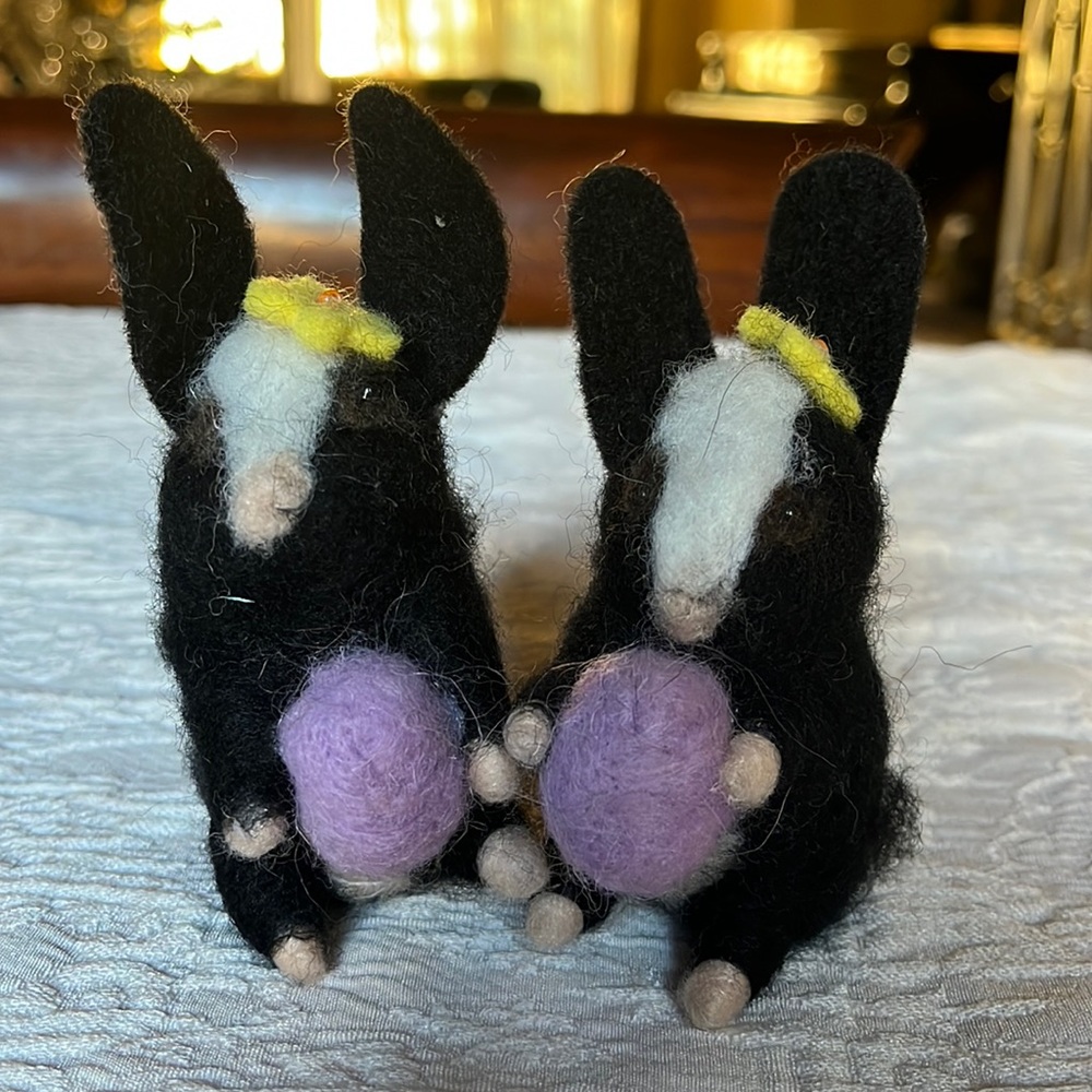 Set of 2 Felt Easter Bunny Rabbits with Eggs